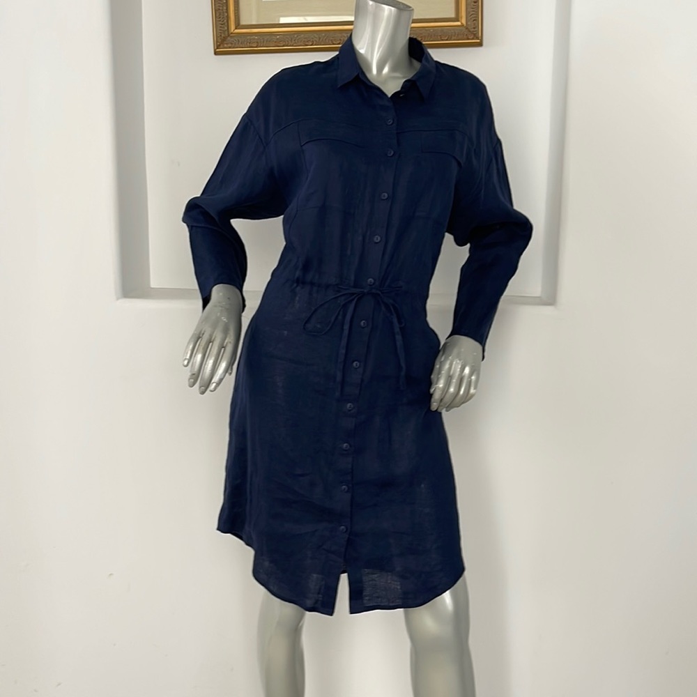Whistles “Paige” Navy Linen Shirt Dress